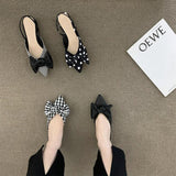 hulianfu Women Sandals Bow Decoration Houndstooth Polka Dots Summer Niche Fairy Women Shoes French Square Root Wrap Toe Females Sandals