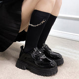 Metal Chain Platform Lolita Gothic Shoes Woman  Spring College Style Patent Leather Pumps Women Japan School Uniform Shoes