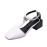 hulianfu Summer Patent Leather Women Pumps Sandals Square Toe Thick Heels Shoes Closed Toe Back Empty Fashion Sandals Women's High Heels