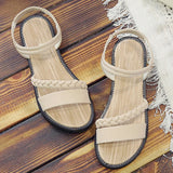 hulianfu Women Casual Ankle Buckle Sandals Rome Style Shoes Summer Fashion Flock Woven Open Toe Narrow Band Flat Beach Sandals