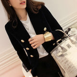 New Spring Fashion Women Midnight Navy Slim Velvet Blazer Office Lady Double Breasted Suit Jacket Coat Female Party Clothes Gift