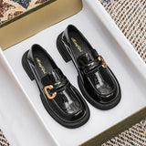 hulianfu  new spring women's loafers British style Black casual shoes Fashionable metal decoration Party and work wear size 41-43