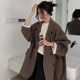 Vintage Brown Blazer Women Elegant Official Ladies Spring Autumn Fashion Long Sleeve Oversized Chic Casual Suit Jacket