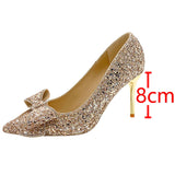 hulianfu Shiny Sequins High Heels Pumps Women  New Crystal Bowtie Thin Heeled Wedding Party Shoes Woman Luxury Pointed Toe Red Pumps