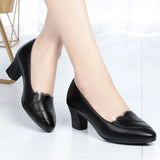 Zapatos Zama Women Cute Black Pu Leather High Quality Square Heel Shoes Lady Beige Office Spring & Autumn Cute Shoes