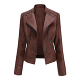 Pu Faux Leather Jackets Women Long Sleeve Zipper Slim Motor Biker Leather Coat Female Outwear Tops