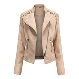 Pu Faux Leather Jackets Women Long Sleeve Zipper Slim Motor Biker Leather Coat Female Outwear Tops