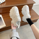 New Black Dad Chunky Sneakers Casual Vulcanized Shoes Woman High Platform Sneakers Lace Up White Sneakers Women