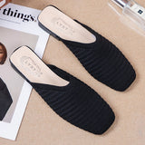 hulianfu Woman Mules Shoes Outdoor Women Slippers Female Square Toe Shallow Low-heel Casual Shoes Comfortable Slippers Slides New
