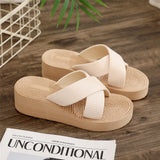 hulianfu  Beach Faux Linen Women Slippers Flat Heel Outdoor Summer Lightweight Slides Sewing Cross Strap Ladies Shoes Female Sandals