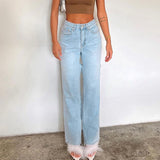 Spring  New Simple Casual All-match Slim Hot Girl Ripped Jeans Female Fashion All-match Denim Trousers