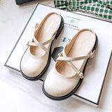 hulianfu The new summer  low-heeled half-toe slippers Fashion house designed casual black round head women's Muller leather shoes