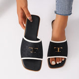 hulianfu Women's Square Toe Slippers  Summer New Open Toe Flat Slides Shoes for Women Outdoor Casual Ladies Slippers Female Sandals