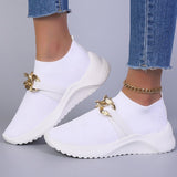 Metal Chain Breathable Mesh Flats Women Autumn Slip On White Sneakers Woman Plus Size 43 Comfy Soft Sole Casual Shoes