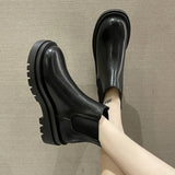 Black White Platform Chelsea Boots for Women  Autumn Thick Bottom Pu Leather Ankle Boots Woman Slip On Short Botas Shoes