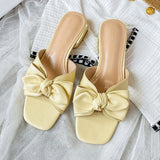 New for summer  Low-heeled slippers for women Fashion brand design casual White bowknot sandals Big yards of shoes 41-43