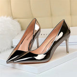 Women Patent Leather Pumps 7.5cm 10.5cm High Heels Lady Stiletto Low Heels Wedding Bridal Mteallic Silver Gold Sparkly Shoes