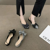 hulianfu Women Sandals Bow Decoration Houndstooth Polka Dots Summer Niche Fairy Women Shoes French Square Root Wrap Toe Females Sandals