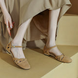 hulianfu Low Sandals Woman Leather Summer Nubuck Shoes Closed Toe Espadrilles Platform Suit Female Beige Breathable Low-heeled Comfo