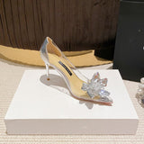 hulianfu Transparent Sandals Wedding Shoes Women Pointed Clear Crystal Cup High Heel Stilettos Sexy Pumps Summer Shoes Women Pumps