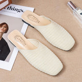 hulianfu Woman Mules Shoes Outdoor Women Slippers Female Square Toe Shallow Low-heel Casual Shoes Comfortable Slippers Slides New