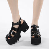 Summer Sandals Women  Closed Toe Platform Roman Sandals Thick High Heels Goth Punk Casual Shoes Ladies Big Size 42 43