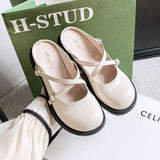 hulianfu The new summer  low-heeled half-toe slippers Fashion house designed casual black round head women's Muller leather shoes