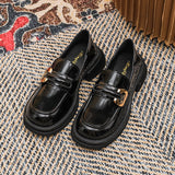 hulianfu  new spring women's loafers British style Black casual shoes Fashionable metal decoration Party and work wear size 41-43