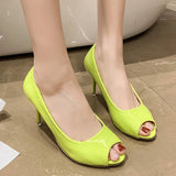 hulianfu Candy Color Peep Toe Pumps for Women  New Elegant Stiletto High Heels Party Shoes Woman Patent Leather Shoes Plus Size 35-43