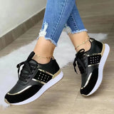 Women Sneakers Platform Shoes Leather Patchwork Casual Sport Shoes Ladies Outdoor Running Vulcanized Shoes Zapatillas Mujer