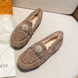 new women's plush flat shoes Outdoor and office wear Fashion Brand Pearl Design winter warm snow boots Large size 41-43