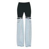 Spliced Jeans Spring  New High-waist Straight Fashion High Street Ankle-Length Pants