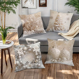 Christmas Cheer 4pcs Throw Pillow Cover Set - Soft & Cozy Snowflake & Wreath Design for Living Room and Bedroom Decor, Perfect Holiday Home Accent (Inserts Not Included)