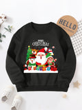 Boys' Cozy Fleece-Lined Christmas Sweatshirt with Santa & Friends Print - Casual Long Sleeve Pullover for Fall/Winter