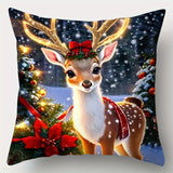 Contemporary Christmas Reindeer Pillow Covers Set of 4, Holiday Themed Throw Cushion Cases, 17.7x17.7 Inch, Zippered, Hand Wash, Polyester, Festive Decor for Living Room