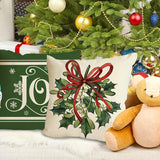 4-Pack Festive Holly Berry & Snowflake Christmas Throw Pillow Covers - Vibrant Polyester Fabric, Zipper Closure, Machine Washable, Hypoallergenic, and Stain-Resistant - Perfect for Various Rooms, 18x18" Pillowcases Only