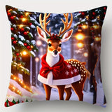 Contemporary Christmas Reindeer Pillow Covers Set of 4, Holiday Themed Throw Cushion Cases, 17.7x17.7 Inch, Zippered, Hand Wash, Polyester, Festive Decor for Living Room