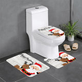 Santa Claus Christmas Bathroom Rug Set - 3pcs Polyester Blend Knit Fabric Bath Mats with Geometric Pattern, Washable, Non-Slip Rubber Backing, 100gsm Weight, Oblong Shape