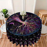 1pc 63 Inch Boho Chic Round Tablecloth - Stain Resistant, Absorbent, Wrinkle Free, Sun Moon Star Tree Pattern - Circle Table Cover for Home Kitchen Dining Party Patio Indoor and Outdoor Use, Easy Care, Room Decor, Scene Decor