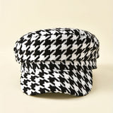 Womens Elegant Breton Cap - Breathable, Lightweight, Woven Polyester Construction - Classic Houndstooth Newsboy Style Military Hats for Everyday Wear