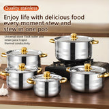 10-Piece Durable Stainless Steel Saucepan Set with Lids - Induction Compatible, Dual Handle Pots for Versatile Kitchen Cooking, 5 Sizes for Soup, Stew, Noodles and More