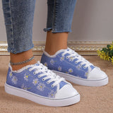 Women's Sneakers Plus Size Canvas Shoes Outdoor Daily Flat Heel Round Toe Sporty Casual Walking Shoes Canvas Lace-up Floral Dark Grey White Yellow