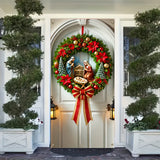 Nativity Scene Christmas Wreath Door Cover - Polyester, Machine Washable, Perfect for All Seasons & Home Decor (70.87x35.43 inches)