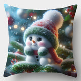 Contemporary Christmas Snowman Throw Pillow Covers, 4-Piece Set, Festive Cushion Cases 17.7"x17.7", Zippered Polyester Decorative Pillowcases for Living Room, Hand Wash Only, Woven Cute Snowman Print without Inserts