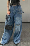 hulianfu - Blue Casual Street Solid Pocket Loose Denim Jeans