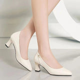 Women's Heels Sexy Shoes White Shoes Wedding Party Work Low Heel Chunky Heel Pointed Toe Elegant Classic Casual PU Leather Faux Leather Loafer Solid Color Black Beige