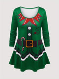 Christmas Elf Themed Women's Casual Polyester Knit Sweater Set with Long Sleeve Top and Pants - Festive Holiday Outfit for All Seasons