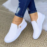 Women's Sneakers Plus Size Slip-on Sneakers White Shoes Outdoor Daily Flat Heel Round Toe Basic Casual Minimalism Walking Shoes Mesh Zipper Solid Color Black White Gold