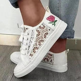 Women's Sneakers Canvas Shoes White Shoes Outdoor Daily Summer Flower Flat Heel Round Toe Casual Minimalism Walking Shoes Mesh Lace-up Embroidered White