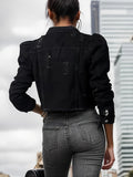 Womens Trendy Ripped Denim Jacket - Flattering Crop Top with Unique Bubble Sleeves and Chic Ripped Detail for a Fashionable Streetwear Look